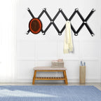 Dseap Accordian Wall Hanger: 16” High Wooden Wall Expandable Coat Rack, Hat Rack Holder, Accordion Hook for Baseball Caps, Coats, Mugs, 14 Peg Hooks, Black & White