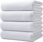 POLYTE Microfiber Oversize Quick Dry Lint Free Bath Towel, 60 x 30 in, 4 Pack (Waffle Weave)