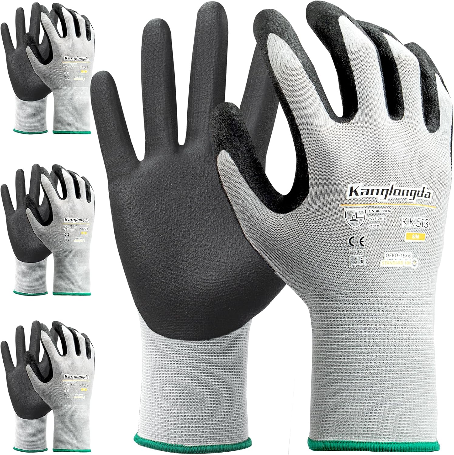 3-Paris Medium Work Gloves for Men and Women, Nitrile Coated Safety Protective Gloves with Grip, Ideal for Gardening, Warehouse, Mechanic, Light Duty Construction Work