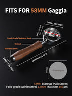 58mm Bottomless Portafilter | Fits for Gaggia machines| Stainless Steel portafilter and Walnut wood Handle|Espresso Machine Accessories(Walnut)