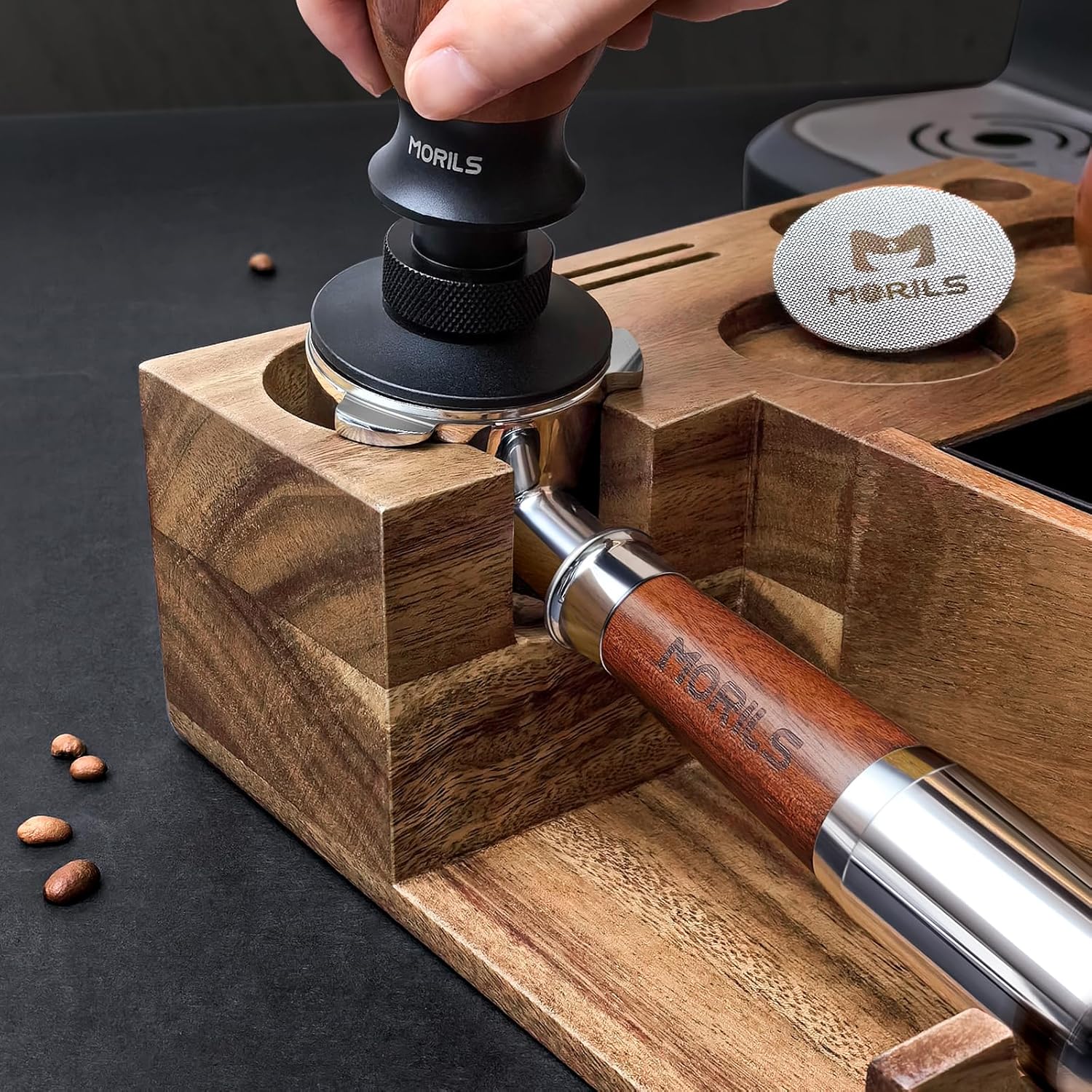 54mm Bottomless Portafilter for Breville Espresso Machines, 3 Ears Espresso Portafilter with Puck Screen,Double Shot Filter Basket & Premium Walnutwood Handle, Espresso Accessories Set.