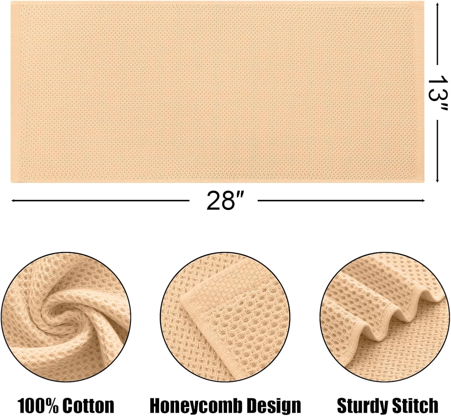 Kitinjoy 100% Cotton Waffle Weave Kitchen Towels (13 X 28 Inches, Apricot), 4-Pack Super Soft and Absorbent Dish Towel for Drying Dishes, Kitchen Hand Towels