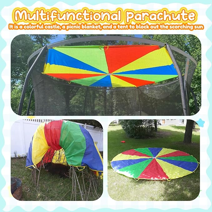 Sonyabecca Parachute 8 Feet 10 Feet 12 Feet for Kids with 9 Handles 12 Handles Play Parachute for 8 12 Kids Tent Cooperative Games Birthday Gift