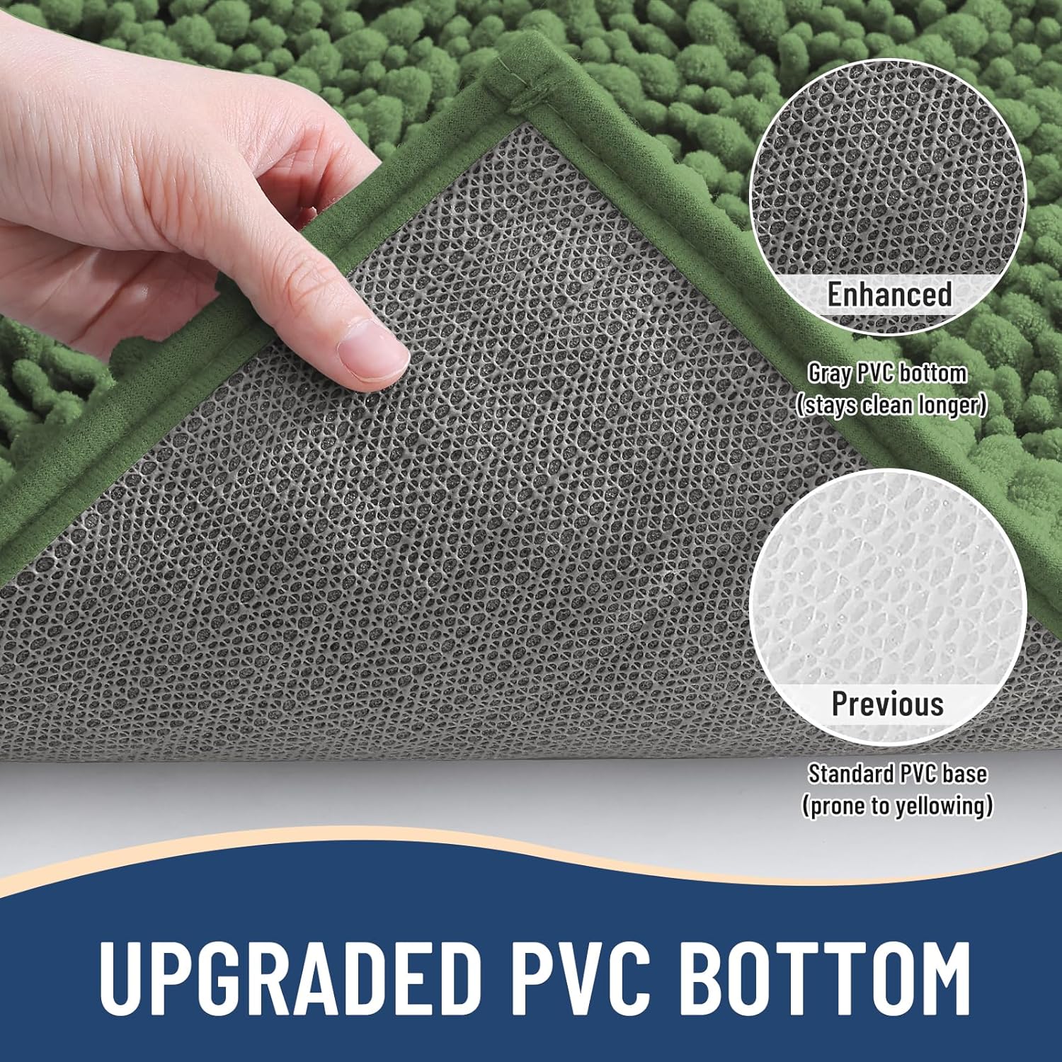 Arotive Luxury Chenille Bathroom Rug Mat, Extra Soft Thick Absorbent Shaggy Bath Rugs, Non-Slip Machine Wash Dry, Plush Bath Mats for Bathroom, Shower and Tub, 24x16, Olive Green