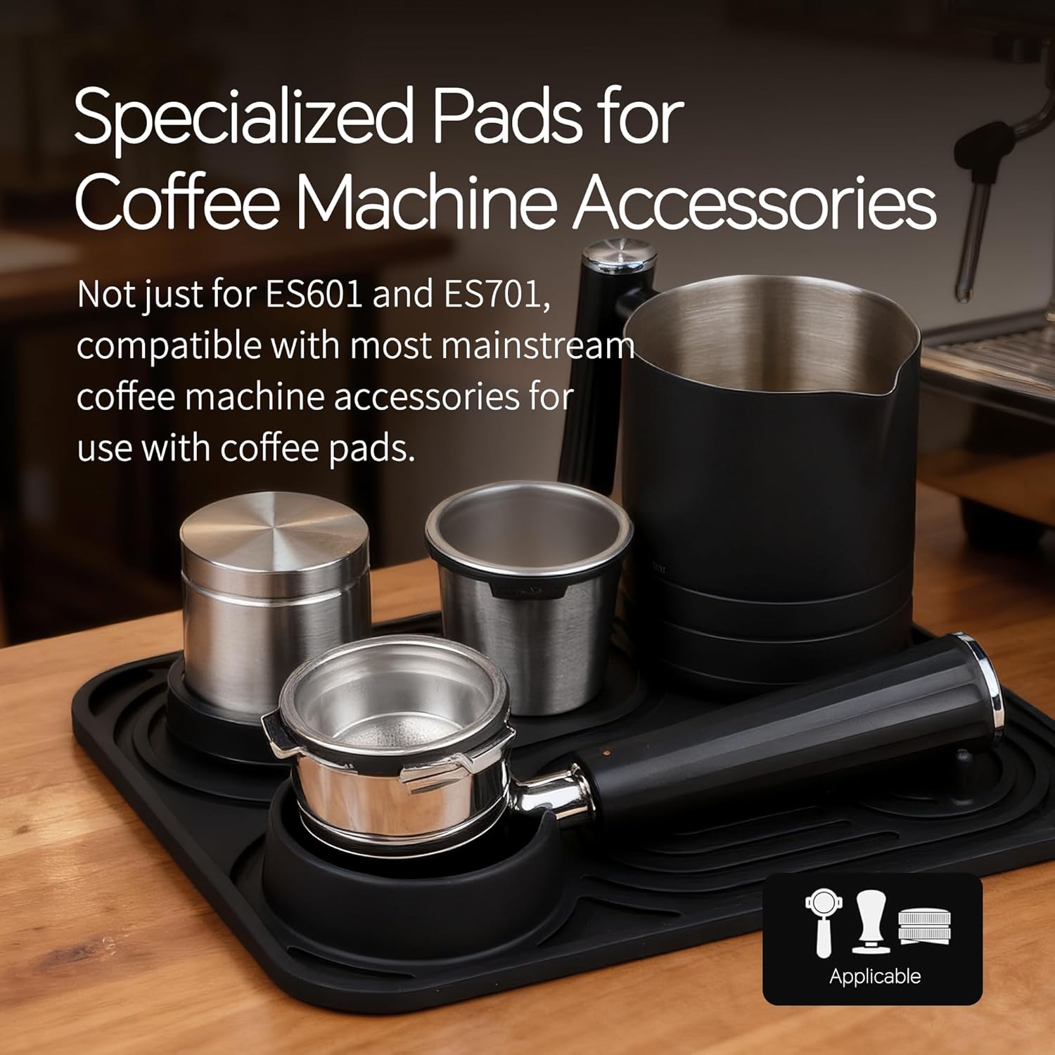 Silicone Coffee Mat- Compatible with Ninja Espresso - Easy to Clean, Suitable for Ninja Luxe Espresso Coffee Machine ES601 & ES701 and Other Coffee Machines of Various Sizes (Black)