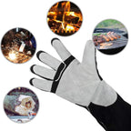 YESWELDER 16 Inches,932℉,Leather Forge MIG Welding Gloves, with Kevlar Stitching Heat/Fire Resistant, Palm Reinforcements, Black-Gray