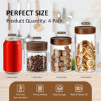 12 oz/350 ml Clear Glass Storage Canister with Airtight Wooden Lid, 4 Pack Small Overnight Oats Containers, Cute Decorative Salad Jar for Snacks Yogurt Spice Sugar Cereal Fruit Coffee Tea