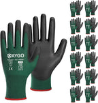 KAYGO Safety Work Gloves PU Coated,12 Pairs KG11PB Seamless Knit Glove for Men and Women, with Smooth Grip on Palm and Fingers, Ideal for General Duty Work (Small,Dark Green)