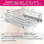 HOLDN’ STORAGE Heavy-Duty Premium Collection Pull Out Cabinet Organizer, Cabinet Drawer Slide Outs, Lifetime Limited Warranty - Basket Size 17" W x 21" D x 5" H, Anti-Rust Chrome Finish