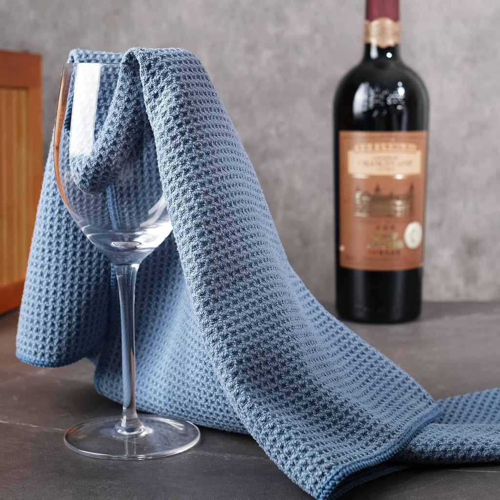 POLYTE Premium Microfiber Kitchen Dish Hand Towel Waffle Weave 12 Pack (16x28 in, Dark Blue, Gray, Off White)