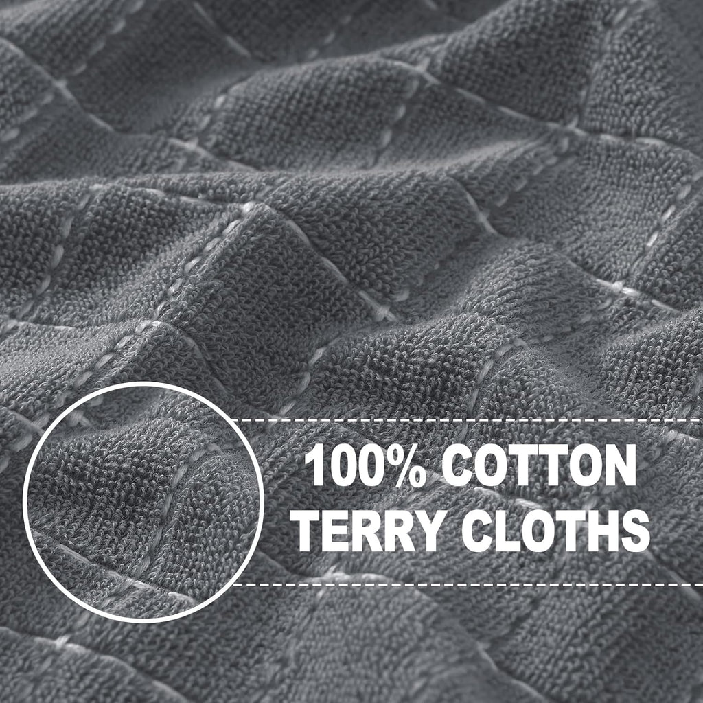 Homaxy 100% Cotton Terry Kitchen Towels(Grey, 13 x 28 inches), Checkered Designed, Soft and Super Absorbent Dish Towels, 4 Pack