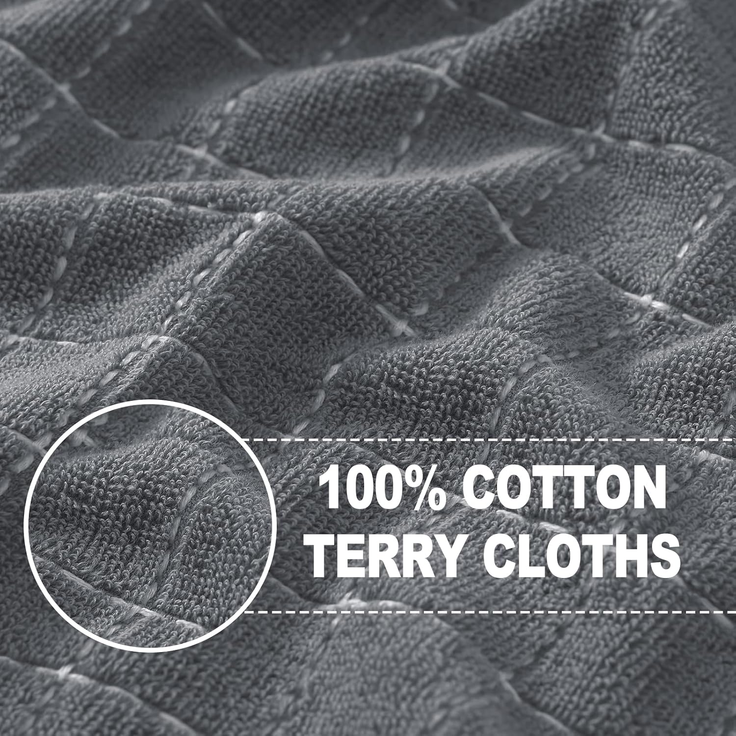 Homaxy 100% Cotton Terry Kitchen Towels(Grey, 13 x 28 inches), Checkered Designed, Soft and Super Absorbent Dish Towels, 4 Pack