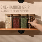 37oz Rectangle Airtight Glass Storage Containers with Bamboo Lids (Set of 6), Square Food Storage Jar, Pantry Organizers for Cereal, Nuts, Snacks and Coffee beans (‎with Black Lable)