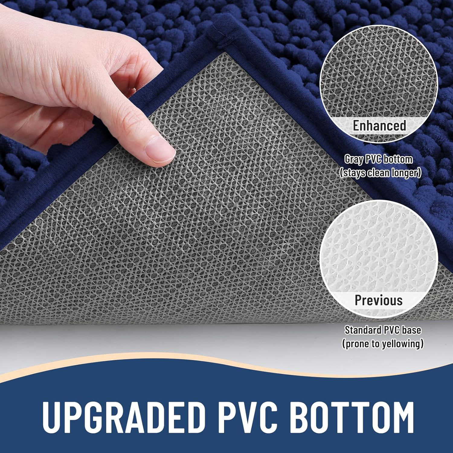 Arotive Luxury Chenille Bathroom Rug Mat, Extra Soft Thick Absorbent Shaggy Bath Rugs, Non-Slip Machine Wash Dry, Plush Bath Mats for Bathroom, Shower and Tub, 70x24, Navy