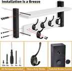 Sorbus Coat Hooks Wall Mount with Shelf – 24 Inch Coat Rack Wall Mount with 5 Heavy Duty Hooks – Floating Wall Shelf with Hooks for Entryway, Bathroom, Bedroom, Kitchen, or Mudroom (White)