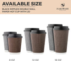 [100 SET]Harvest Pack 12 oz Disposable Coffee Cups, Insulated Ripple Double-Walled Paper Cups with Lids, Brown Geometric, Leak-Proof Drinking Cups for Tea Hot Chocolate Drinks To go coffee cups