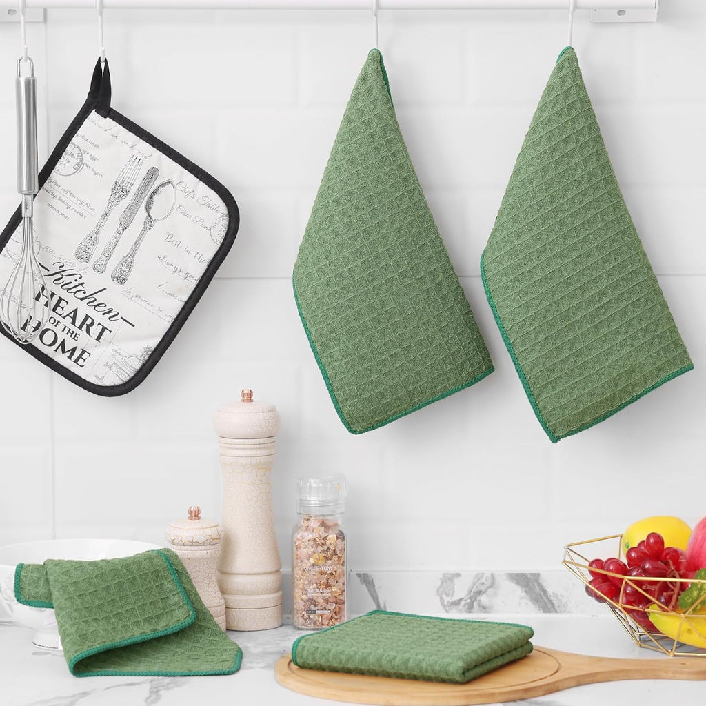 Homaxy Microfiber Waffle Weave Kitchen Dish Cloths, 12 x 12 Inch Ultra Absorbent and Solid Color Dish Towels for Kitchen Fast Drying Dishcloth for Washing Dishes, 12 Pack, Grass Green