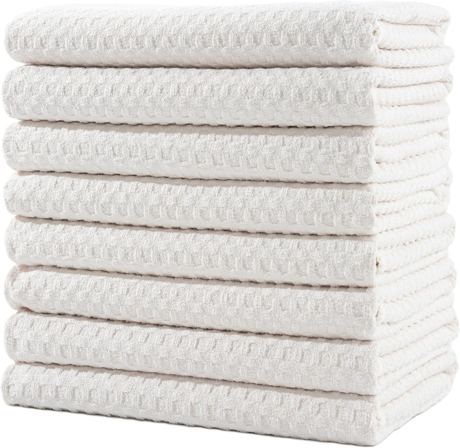 POLYTE Ultra Premium Microfiber Kitchen Dish Hand Towel Waffle Weave, 8 Pack (16x28 in, Off White)