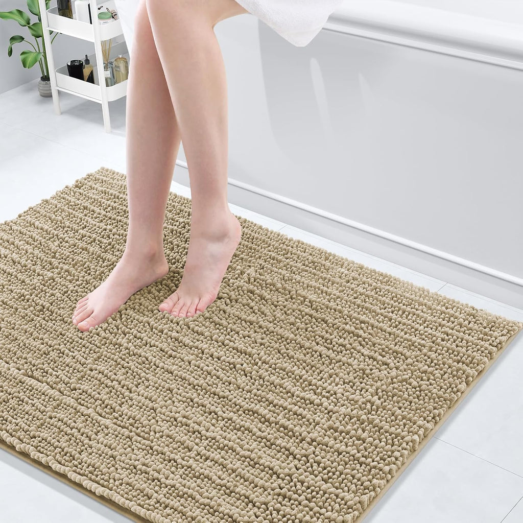 Arotive Luxury Chenille Bathroom Rug Mat, Extra Soft Thick Absorbent Shaggy Bath Rugs, Non-Slip Machine Wash Dry, Plush Bath Mats for Bathroom, Shower and Tub, 40x32, Beige