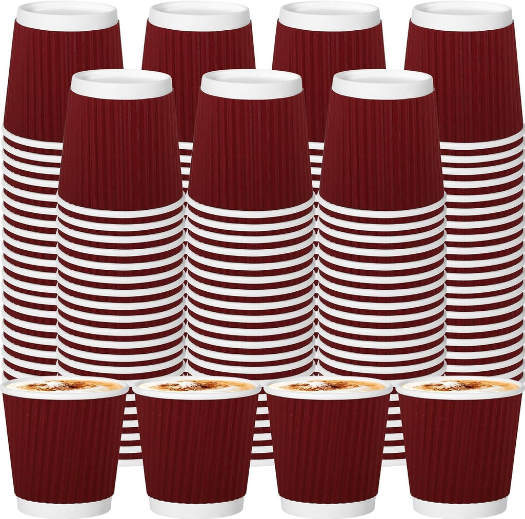 120 Pack Paper Espresso Coffee Cups, 4 oz Disposable Coffee Cups,Corrugated Insulated Ripple Wall, Paper Ripple Cup for Coffee, Hot Chocolate and Hot Tea Drinks -Red
