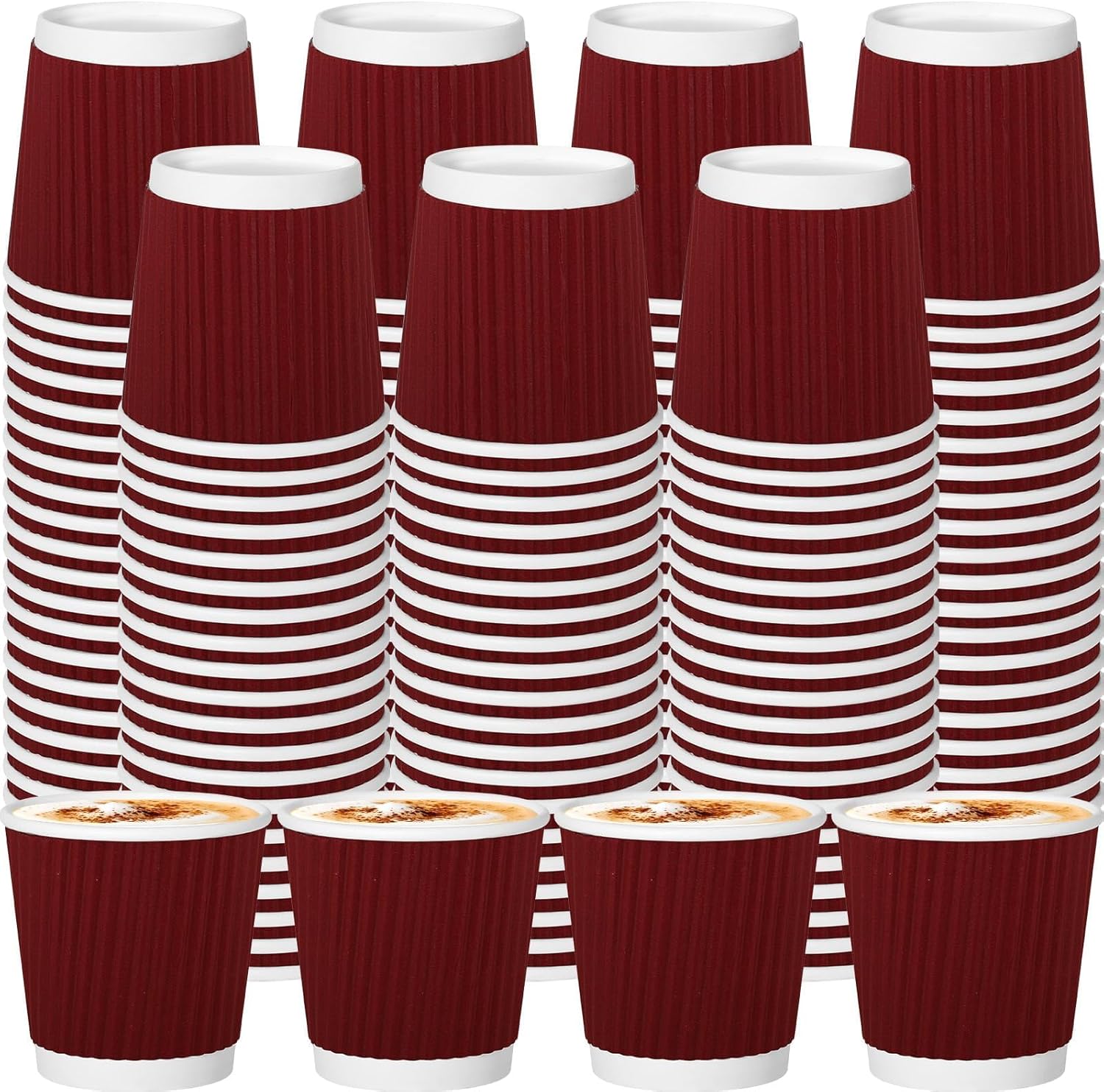 120 Pack Paper Espresso Coffee Cups, 4 oz Disposable Coffee Cups,Corrugated Insulated Ripple Wall, Paper Ripple Cup for Coffee, Hot Chocolate and Hot Tea Drinks -Red