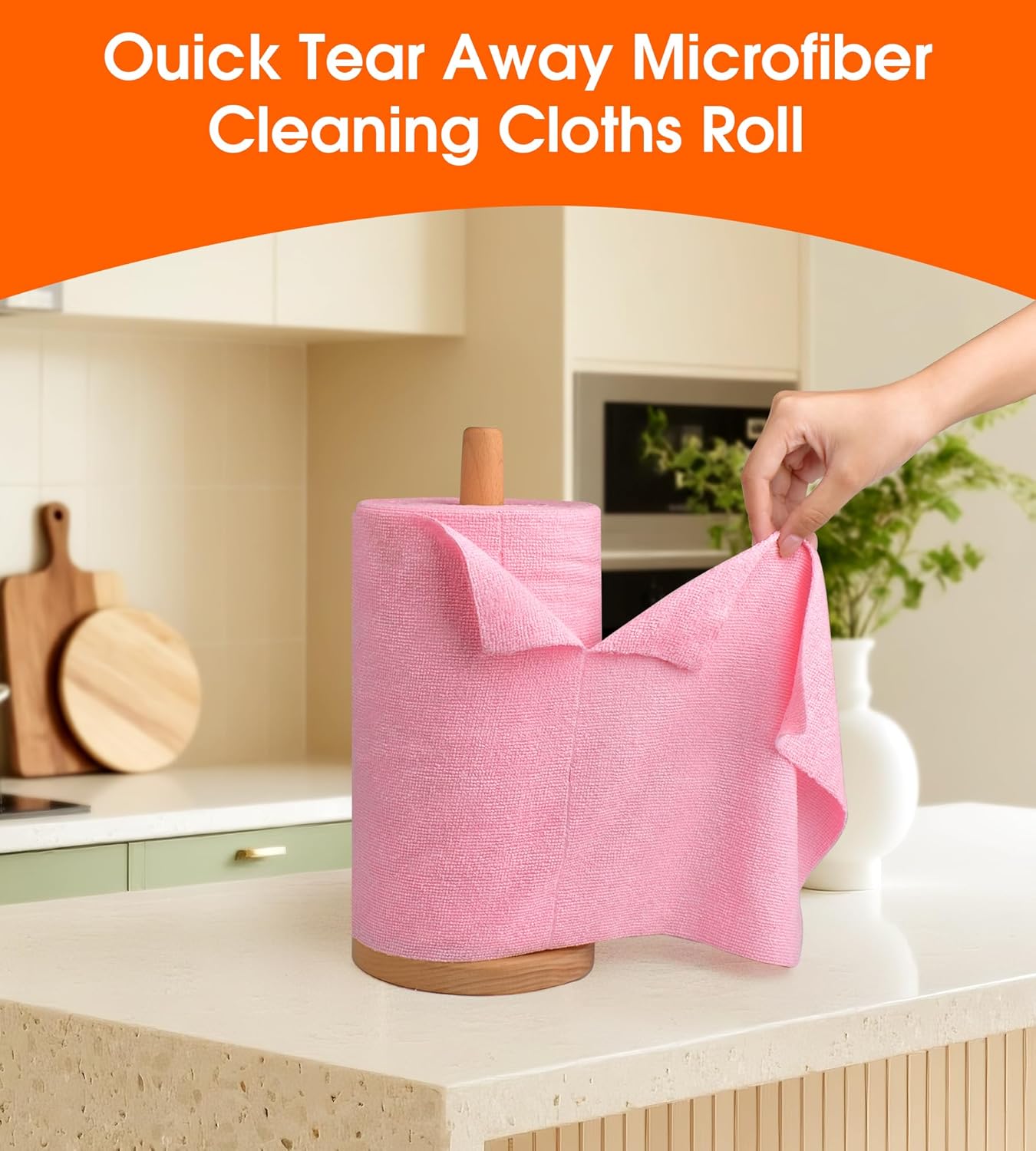 Roll of Microfiber Cleaning Cloth –100 Pack, Tear Away Microfiber Towels, Reusable, Washable, Scratch-Free, Cleaning Supplies,Kitchen Towels for Car, Home, Kitchen, Dishes (Pink)