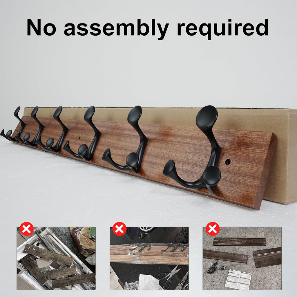 SKOLOO 36-Inch Wood Coat Rack Wall Mount with 6 Triple Hooks - Ideal for Family Entrances, Classrooms, and Pet Supplies Storage - Perfect Coat Hooks for Wall,Mahogany (Sapele)