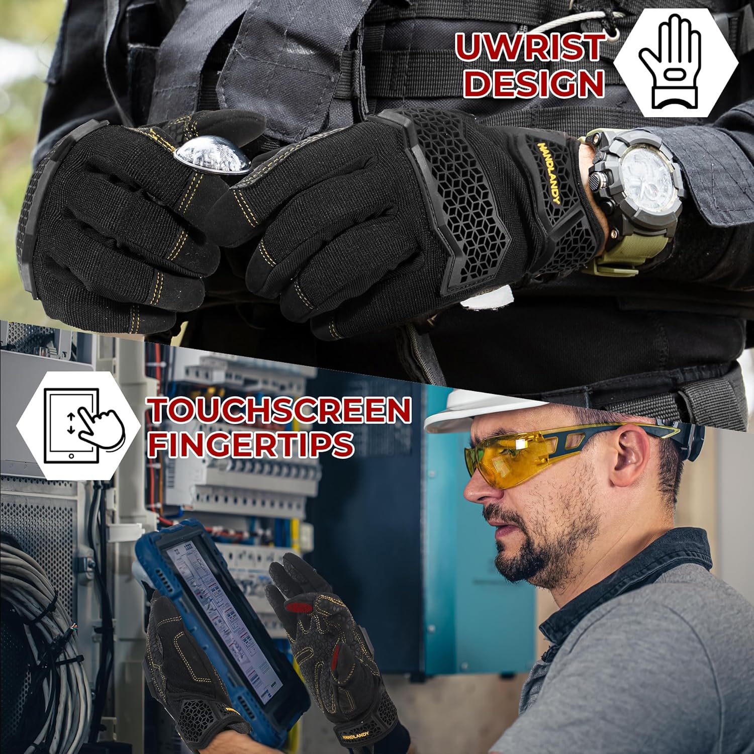 HANDLANDY Work Gloves for Men & Women, Utility Mechanic Working Gloves Touch Screen, Flexible Yard Work Gloves