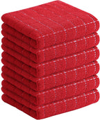 Homaxy 100% Cotton Terry Kitchen Towels(Red, 13 x 28 inches), Checkered Designed, Soft and Super Absorbent Dish Towels, 6 Pack