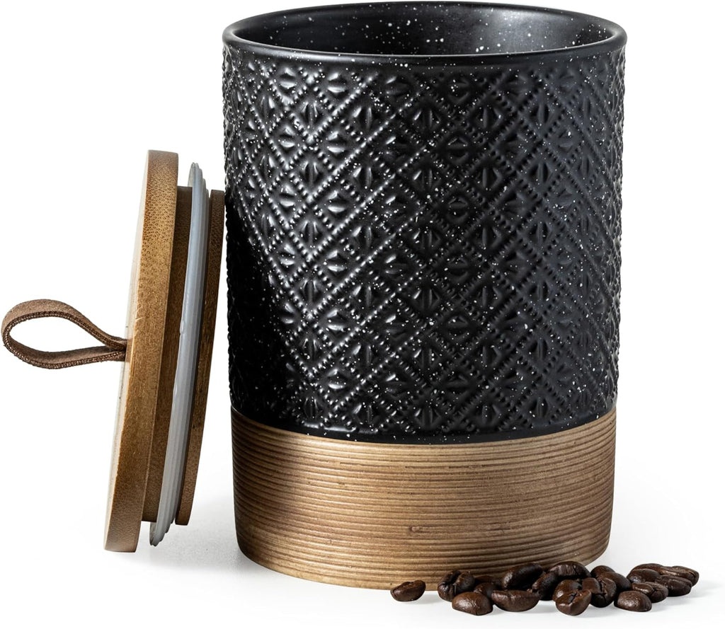 Ceramic Jar with Lid, Airtight Coffee Container, Kitchen Food Storage Jar for Coffee Bean Spice Sugar Cookie, Stackable Decorative Jars for Housewarming Gift, Coffee Bar Decor, Black 28 fl.oz