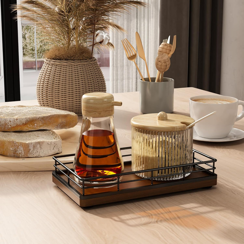 Wooden Decorative Tray, Oak 7.5" L Coffee Table Tray for Kitchen Countertop Soap Sponge Holder for Dresser Perfume Jewelry Candle Nightstand Table Centerpieces for Dining Room Decor Walnut