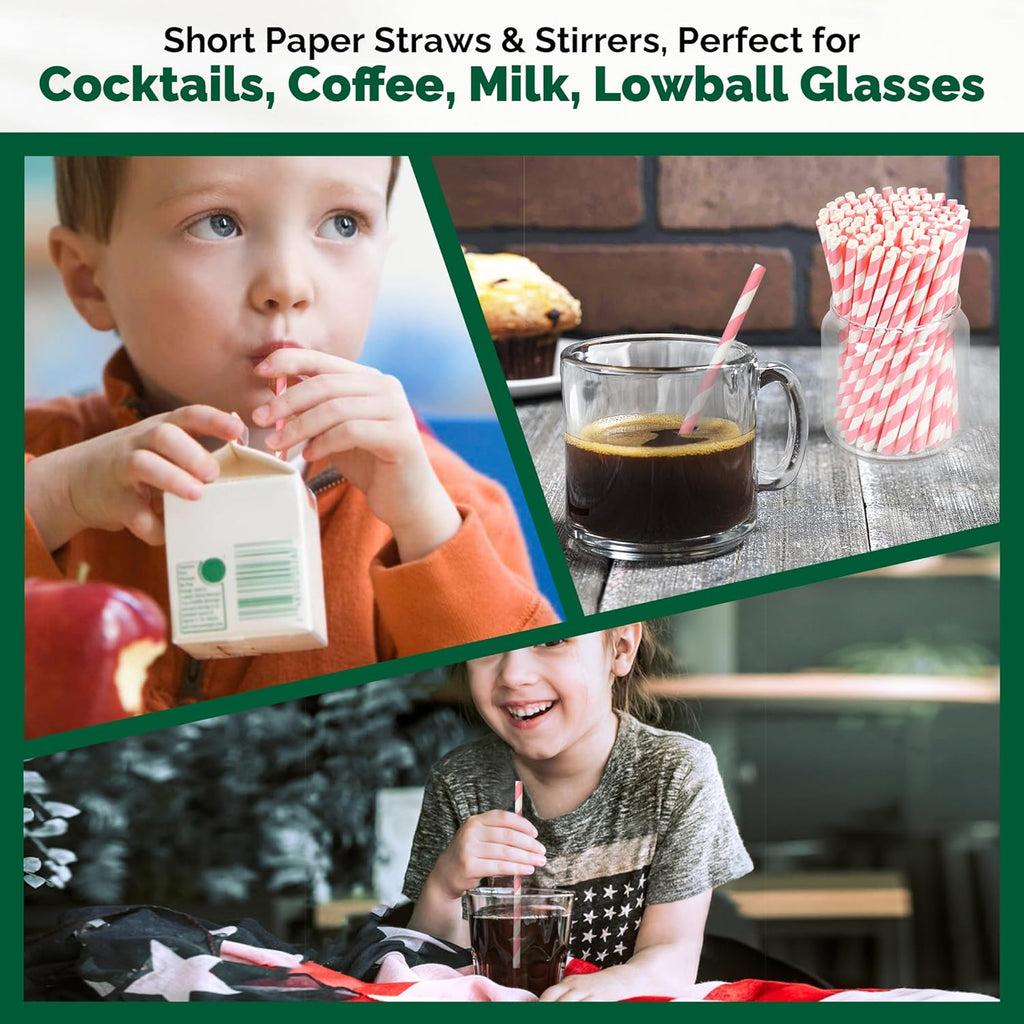 5.75 inch Short Pink Paper Straws 500 Counts, for Cocktail, Mixed Drinks, Cake Pops, Bars, Restaurants - Disposable, Compostable