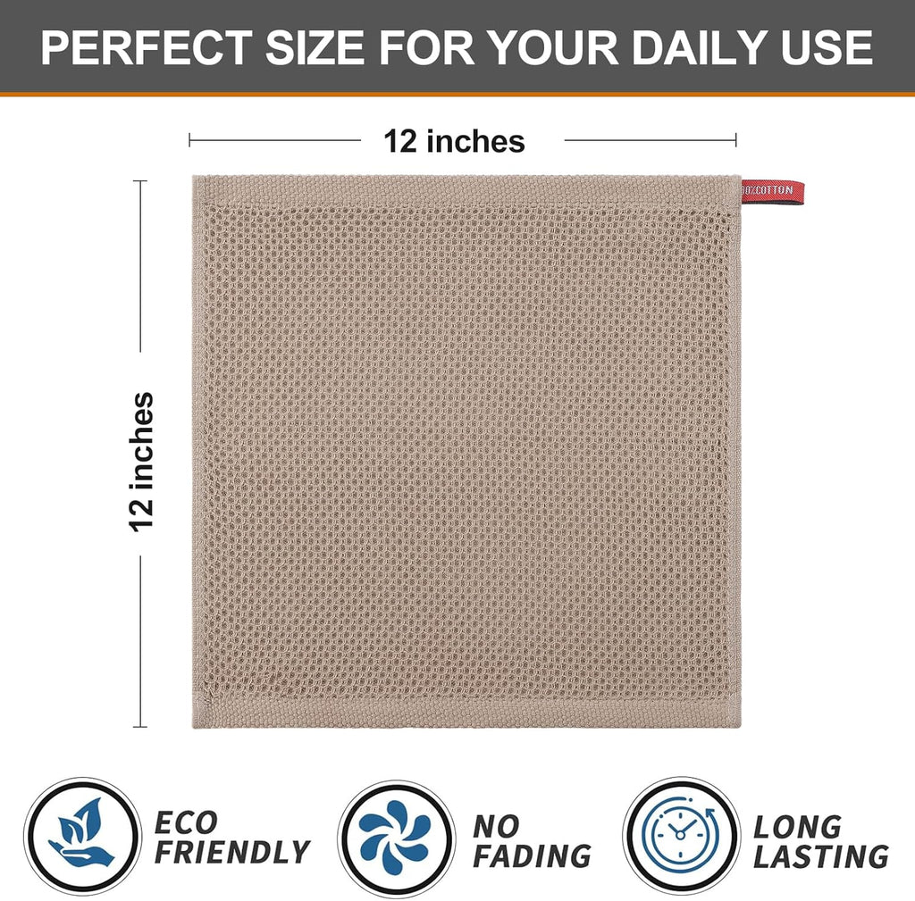 Kitinjoy 100% Cotton Kitchen Dish Cloths, 12 Pack Waffle Weave Ultra Soft Absorbent Dish Towels for Drying Dishes Quick Drying Kitchen Towels Dish Rags, 12 X 12Inch, Tan