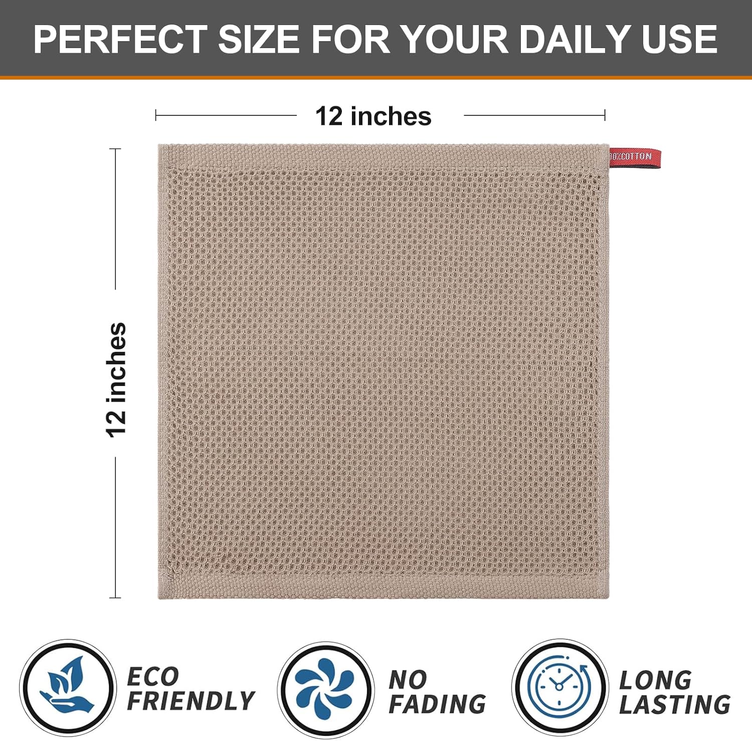 Kitinjoy 100% Cotton Kitchen Dish Cloths, 12 Pack Waffle Weave Ultra Soft Absorbent Dish Towels for Drying Dishes Quick Drying Kitchen Towels Dish Rags, 12 X 12Inch, Tan