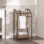 HOOBRO Freestanding Towel Rack, 4 Tier Blanket Rack Stand, 16.3"L x 11.2"W x 31.3"H, Blanket Ladder Holder, Quilt Rack, Drying and Display Rack, Living Room, Bathroom, Rustic Brown and Black BF64LB01