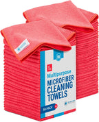 12" x 12" Microfiber Cleaning Cloths (50 Pack) - Reusable Towels, Wash Rags, Dust Cloth, All-Purpose: Kitchen, Dish, Cars, Shop, Glass (Red)