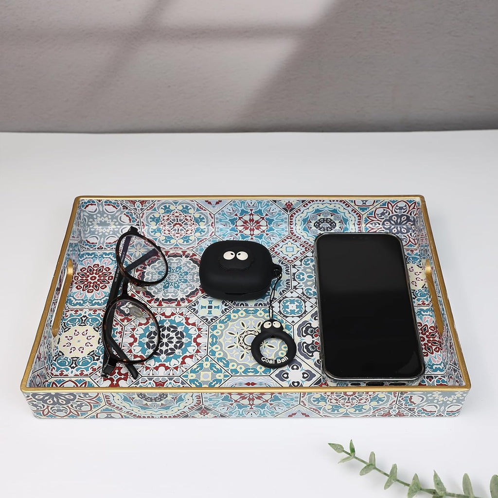 Spsyrine Bathroom Vanity Tray with Handles for Dresser Tops, Countertop, Perfume Decorative Tray, 11.8” * 7.87” *1.37” C2