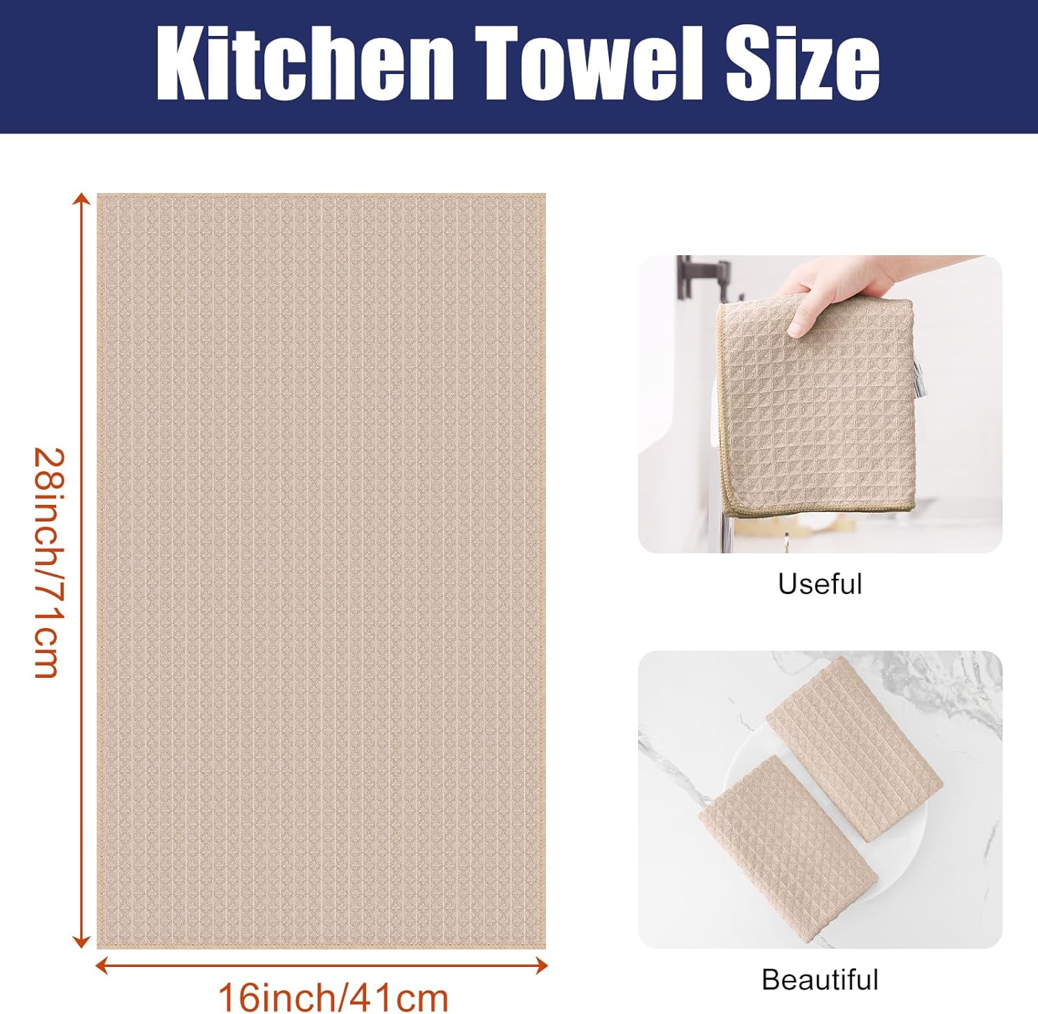 Homaxy Microfiber Waffle Weave Kitchen Towels, 16 x 28 Inch Ultra Absorbent and Solid Color Dish Towels, 4 Pack, Beige