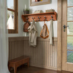 SKOLOO Wall Shelf with Hooks, 24-Inch Cherry Coat Rack Wall Mount with Shelf Organizer - Lightweight & Sturdy, 5 Tri Hooks - Perfect for Entryway, Hallway, Living Room, Bedroom, Mudroom