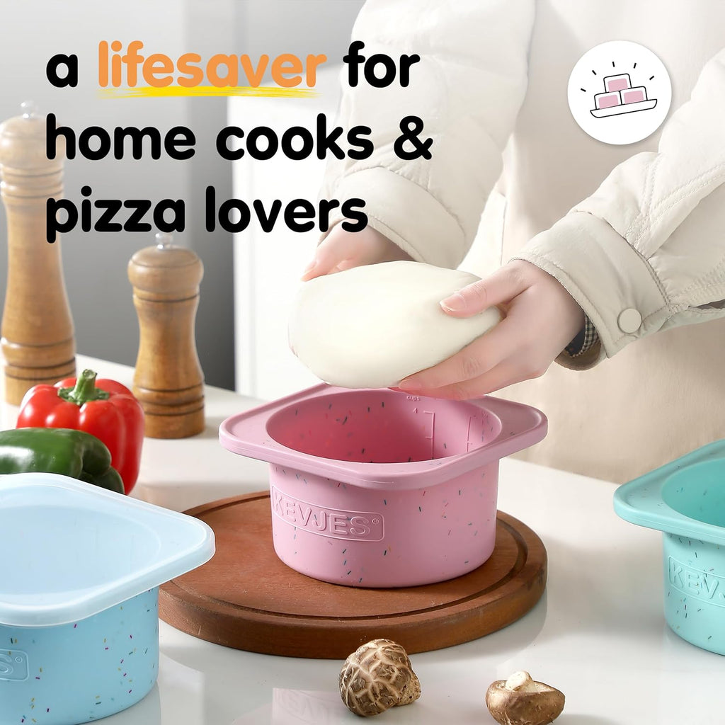 PLUS 1000ml Pizza Dough Proofing Containers for DIY family Artisan Pizza, Food Grade Silicone Stackable Boxes with Lids, Freezer, Fridge, Dishwasher Safe-Sprinkles Pattern-3 Pack (Cotton Candy)