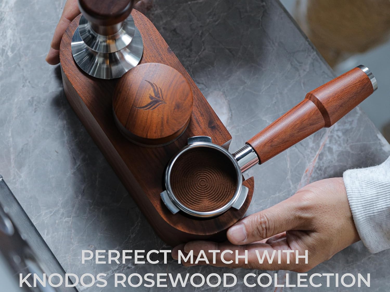 51mm Espresso Distributor Tool KNODOS Rosewood Coffee Distributor Stainless Steel 51 mm Distribution Tool Leveler with Adjustable Depth Premium Espresso Machine Accessories