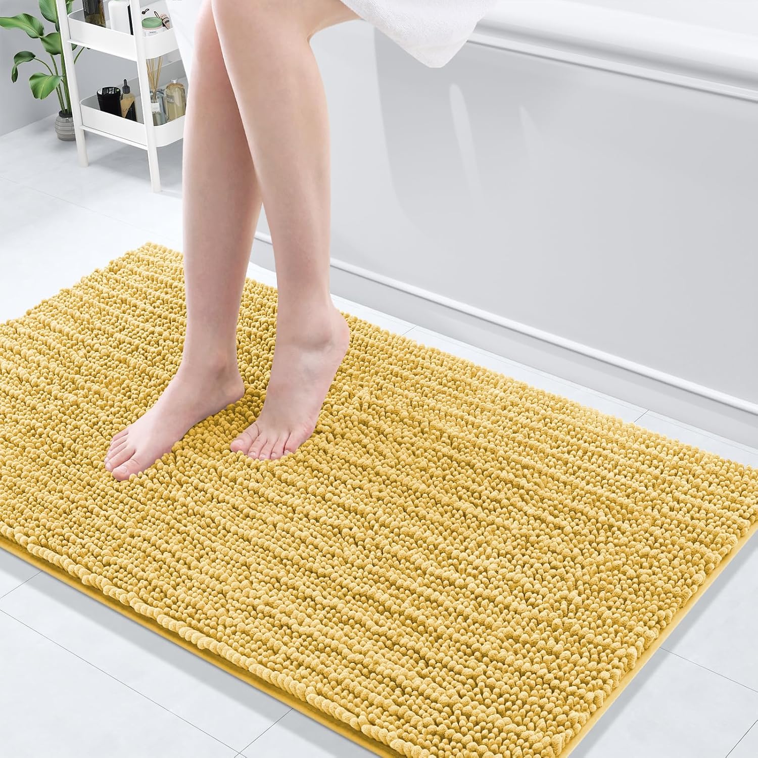 Arotive Luxury Chenille Bathroom Rug Mat, Extra Soft Thick Absorbent Shaggy Bath Rugs, Non-Slip Machine Wash Dry, Plush Bath Mats for Bathroom, Shower and Tub, 47x24, Yellow