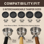 Koffee Zen Espresso Tamper Set, 5 Interchangeable Sizes (49–58mm), Dual Coffee Scoop (1 & 2 TBSP), Fits Breville, Delonghi & More