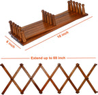 Dseap Accordian Wall Hanger: 16” High Wooden Wall Expandable Coat Rack, Hat Rack Holder, Accordion Hook for Baseball Caps, Coats, Mugs, 17 Peg Hooks, Brown