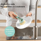 Vigar Rengo Soap Dispensing Dish Brush, Dish Brush with Soap Dispenser for Pot Scrubber, Dishes, Sink Cleaner, and Kitchen Essentials, Turquoise
