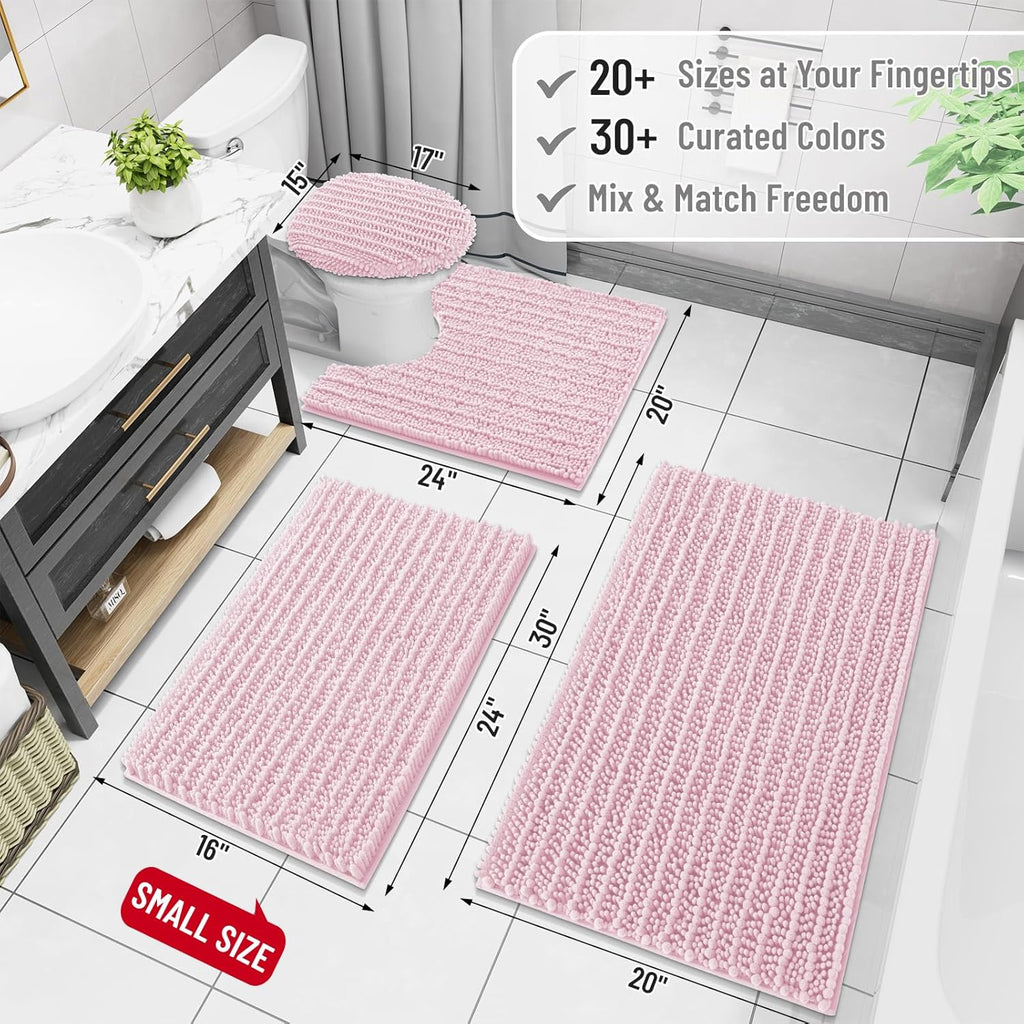 Arotive Luxury Chenille Bathroom Rug Mat, Extra Soft Thick Absorbent Shaggy Bath Rugs, Non-Slip Machine Wash Dry, Plush Bath Mats for Bathroom, Shower and Tub, 44x24, Pink
