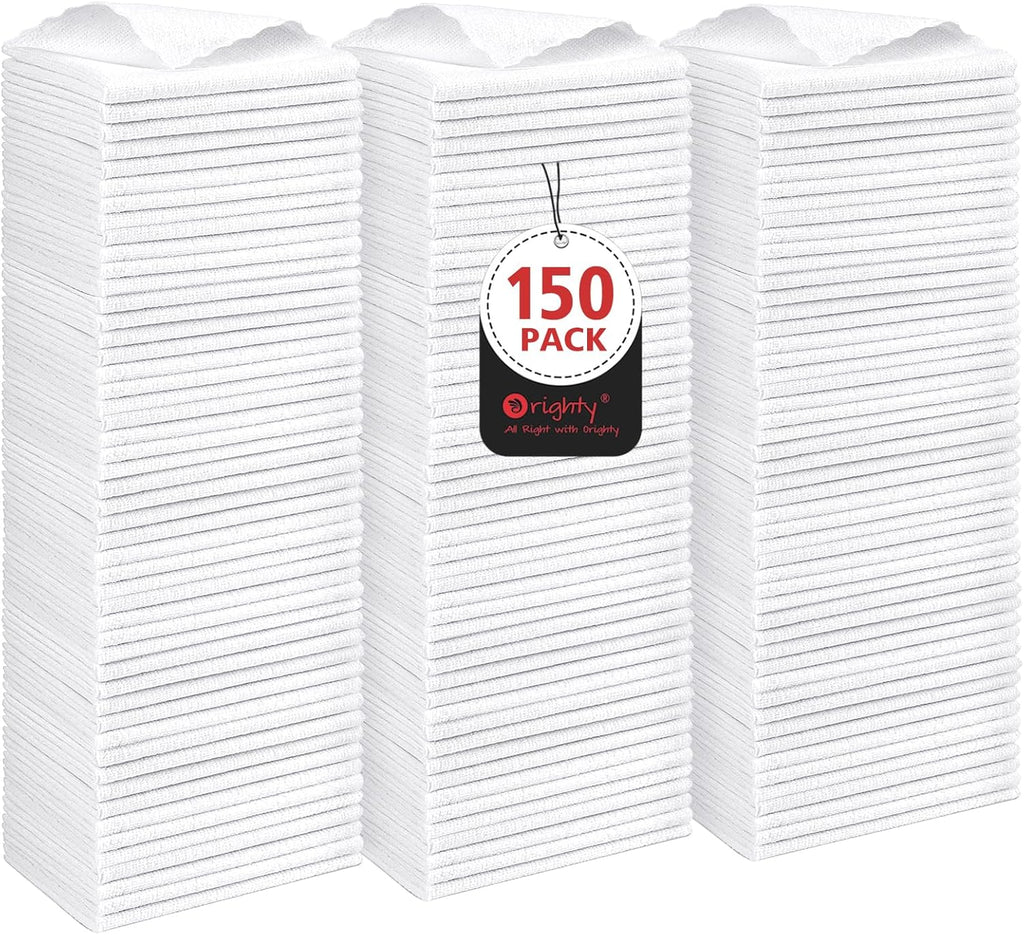 Orighty Cleaning Cloths Bulk, 150 Pack Shop Rags Reusable, Multi-Purpose Shop Towels for Cars, Microfiber Cleaning Rags for Automotive, Mechanic, Kitchen, Lint Free Towels 11.5’’ x 11.5’’, White