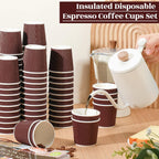 Yaomiao 200 Pcs 4 oz Disposable Espresso Coffee Cups Ripple Corrugated Paper Insulated Hot Cups for Party Cold Drinks Hot Beverage Tea(Coffee)