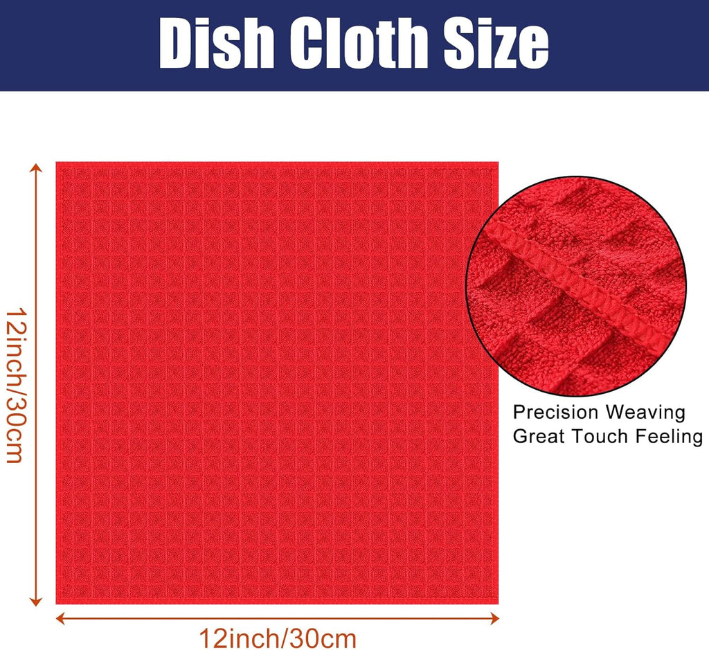Homaxy Microfiber Waffle Weave Kitchen Dish Cloths, 12 x 12 Inch Ultra Absorbent and Solid Color Dish Towels for Kitchen Fast Drying Dishcloth for Washing Dishes, 6 Pack, Red