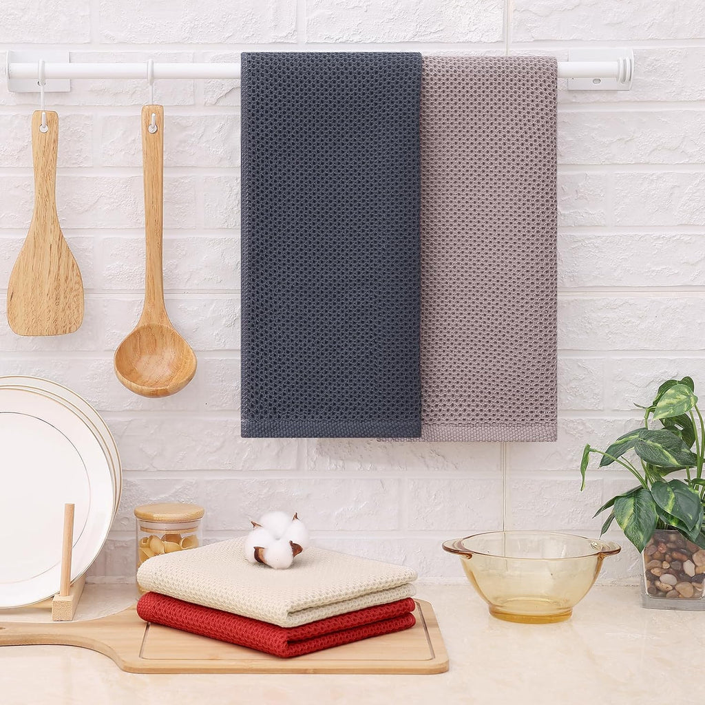 Kitinjoy 100% Cotton Waffle Weave Kitchen Towels, 4-Pack Super Soft and Absorbent Dish Towels for Drying Dishes, Kitchen Hand Towels, 13 in x 28 in, Multicolor